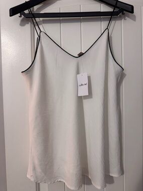 Satin White Camisole Tank with Black Trim - Unbranded